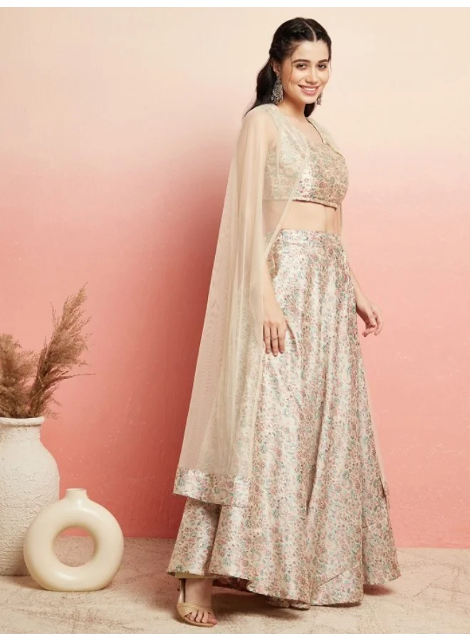 أيه كيه إس Cream Lehenga With Cape Dupatta