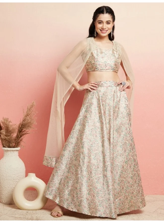 أيه كيه إس Cream Lehenga With Cape Dupatta