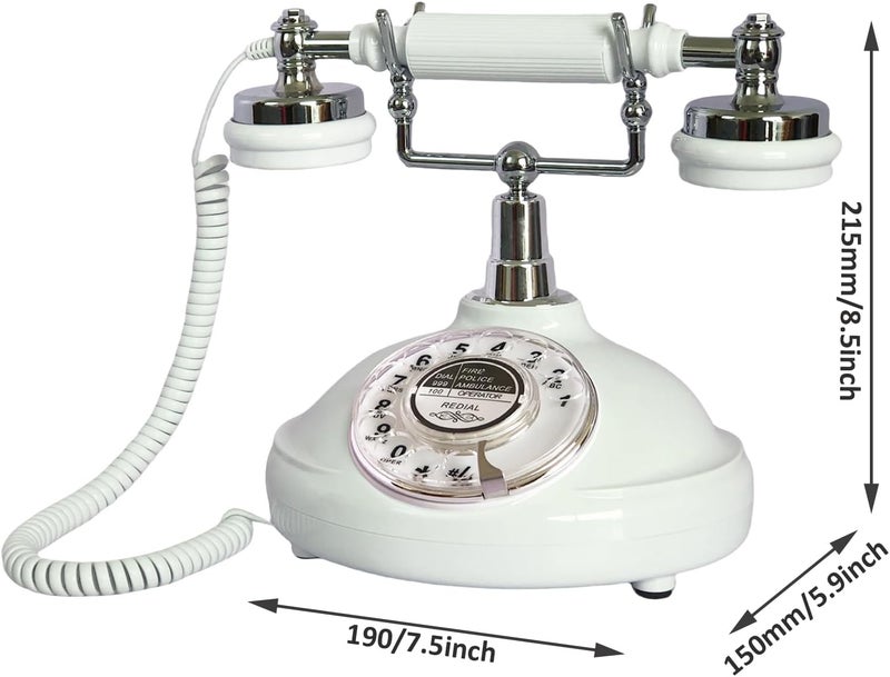 TelPal Retro Corded Landline Phone, White Classic Vintage Old Fashion Telephone for Home & Office, Wired Antique Home Phone Gift for Seniors (Rotary Dial Button) - Image 4