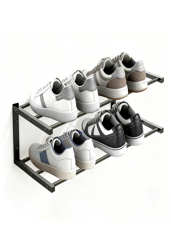XINWXSS Wall Mounted Shoe Organizer 1 Pack, 25.9 Inch Wall Mounted Shoe Rack Holds 6 Pairs, Space Saving Metal Wall Shoe Rack for Small Space, Entryway - Image 1