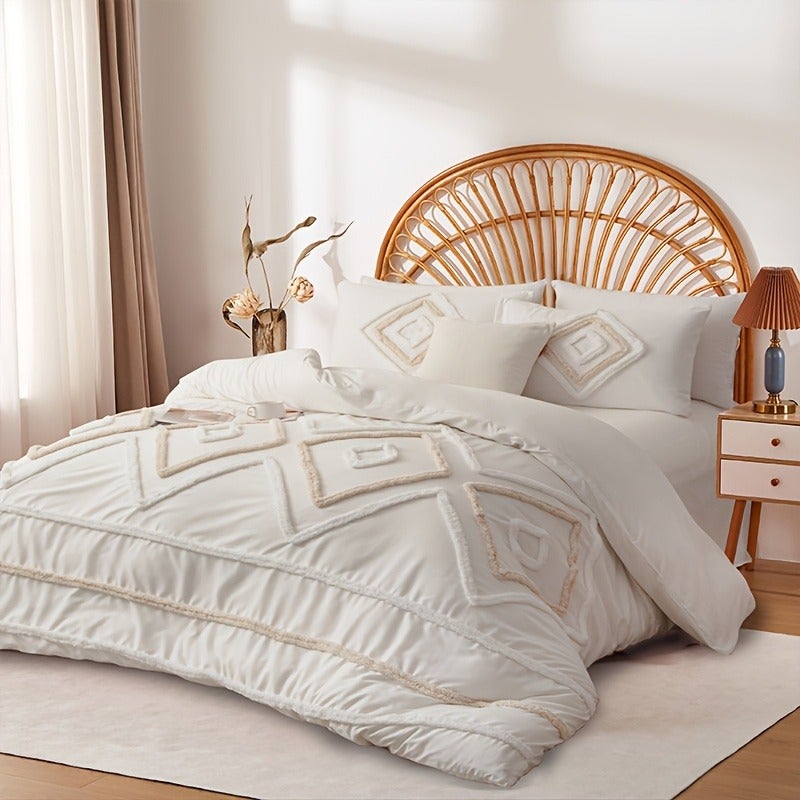 2pcs/3pcs Modern 3D Minimalist Tufted Design Bedding, Soft Microfiber Bedding with Zipper, Includes 1 Duvet Cover and 1/2 Envelope Pillowcases, No Insert, Available in Multiple Colors and Sizes, Suitable for Families and Students, All-Season Use - Image 4