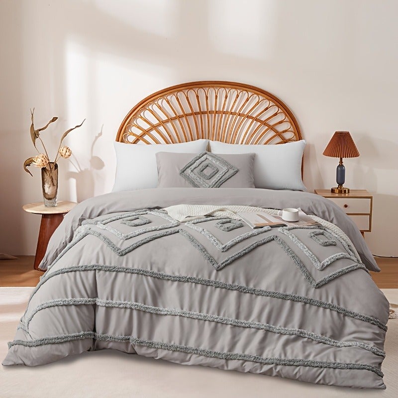 2pcs/3pcs Modern 3D Minimalist Tufted Design Bedding, Soft Microfiber Bedding with Zipper, Includes 1 Duvet Cover and 1/2 Envelope Pillowcases, No Insert, Available in Multiple Colors and Sizes, Suitable for Families and Students, All-Season Use - Image 5