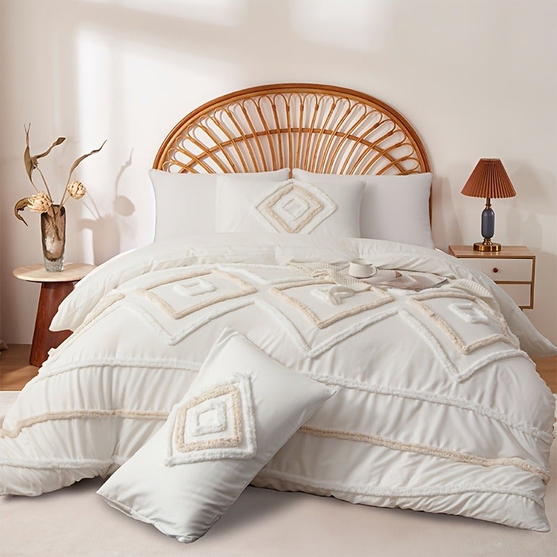 2pcs/3pcs Modern 3D Minimalist Tufted Design Bedding, Soft Microfiber Bedding with Zipper, Includes 1 Duvet Cover and 1/2 Envelope Pillowcases, No Insert, Available in Multiple Colors and Sizes, Suitable for Families and Students, All-Season Use - Image 3