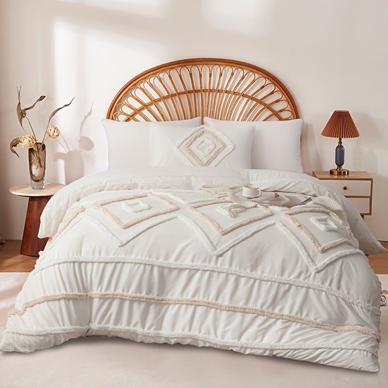 2pcs/3pcs Modern 3D Minimalist Tufted Design Bedding, Soft Microfiber Bedding with Zipper, Includes 1 Duvet Cover and 1/2 Envelope Pillowcases, No Insert, Available in Multiple Colors and Sizes, Suitable for Families and Students, All-Season Use - Image 1