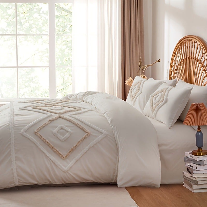 2pcs/3pcs Modern 3D Minimalist Tufted Design Bedding, Soft Microfiber Bedding with Zipper, Includes 1 Duvet Cover and 1/2 Envelope Pillowcases, No Insert, Available in Multiple Colors and Sizes, Suitable for Families and Students, All-Season Use - Image 2