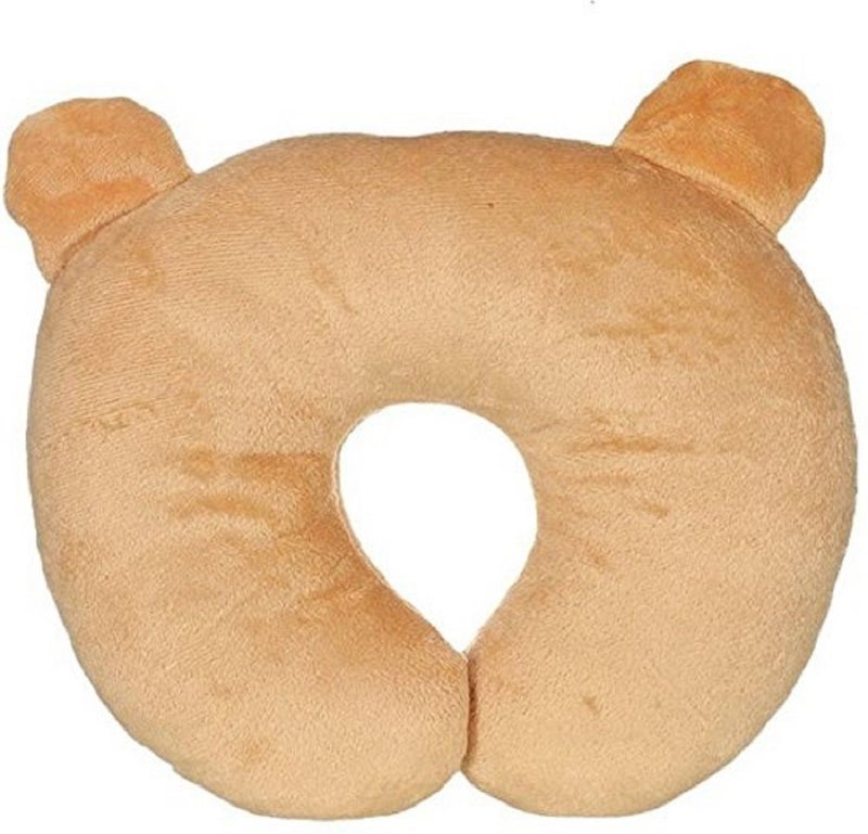 Teeny Weeny Cute Baby Pillow U Shape Headrest Cartoon Design Kids Baby Pillow Neck Protector (Light, Brown) (0-3 Years) - Image 2