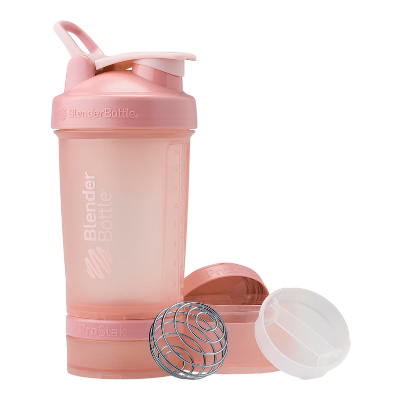 BlenderBottle زجاجة خلط بلندر بوتل مع منظم حبوب ومساحة لتخزين مسحوق البروتين، نظام بروستاك، 22 أونصة، وردي فاتح - Image 1
