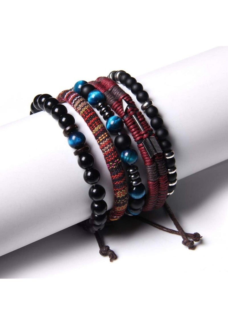 Loquat Braided Leather Bracelets for Men Women Wrap Tiger Eye Lava Rock Beads Bracelet Woven Ethnic Tribal Rope Wristbands Bracelets Set Adjustable - Image 2