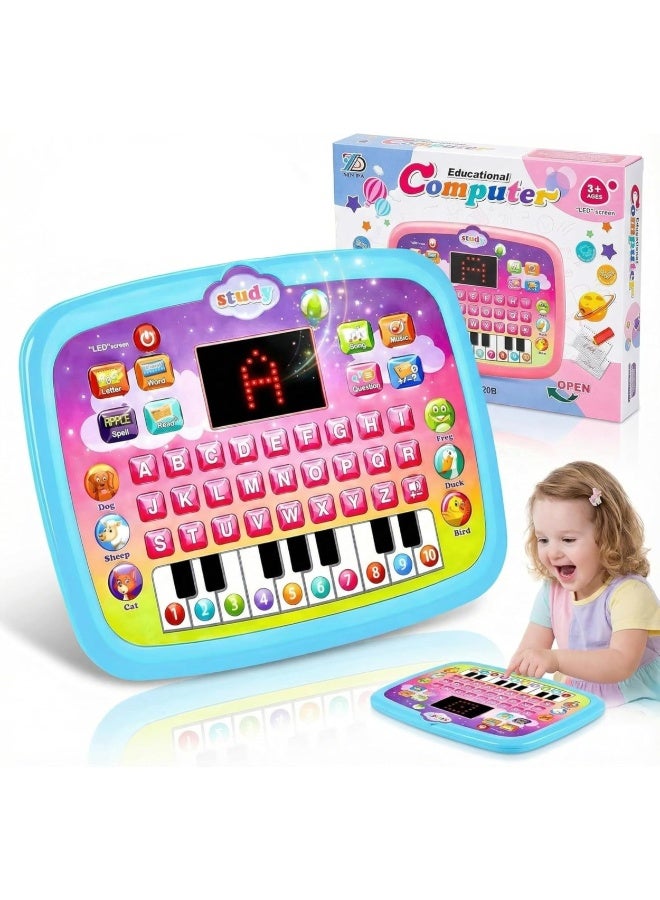 ARGT Toddler Learning Tablet Toy for Kids 3+ – Educational Learning Computer, ABC Letters, Numbers, Spelling & Piano Keyboard, Music & Quiz Modes, LED Display, Early Learning Gift (Blue) - Image 1