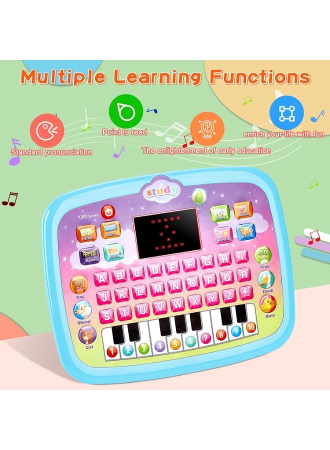 ARGT Toddler Learning Tablet Toy for Kids 3+ – Educational Learning Computer, ABC Letters, Numbers, Spelling & Piano Keyboard, Music & Quiz Modes, LED Display, Early Learning Gift (Blue) - Image 2