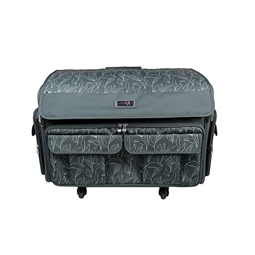 Everything Mary XXL Rolling Sewing Machine Case – Grey Floral Craft Bag with 4 Wheels – Compatible with Brother, Singer & Babylock Embroidery Machines – Durable Storage - Image 5