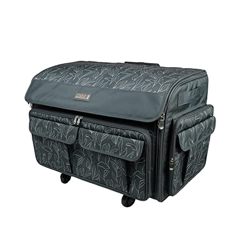 Everything Mary XXL Rolling Sewing Machine Case – Grey Floral Craft Bag with 4 Wheels – Compatible with Brother, Singer & Babylock Embroidery Machines – Durable Storage - Image 1