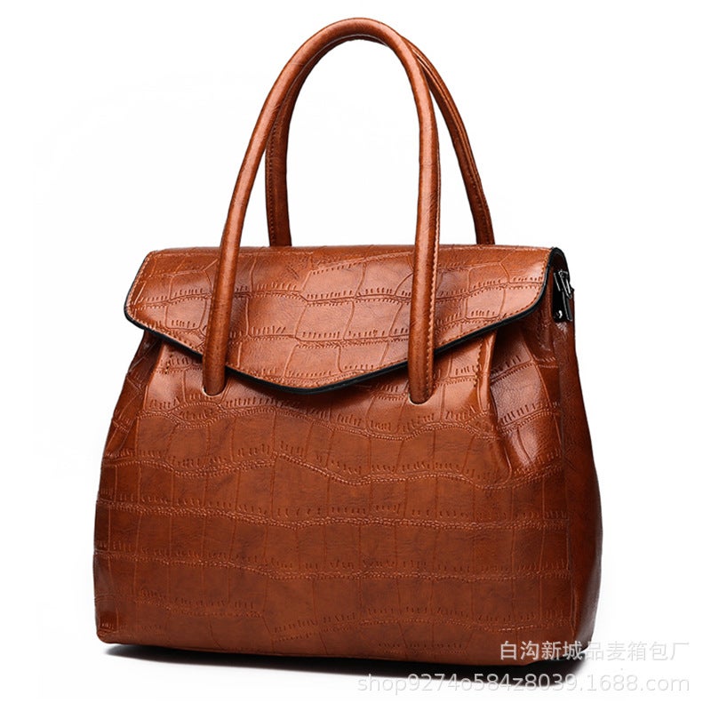 Stone Pattern Portable Briefcase Bag Large Capacity Fashion Tote Bag Retro Texted Commuter Shoulder Bag - Image 3