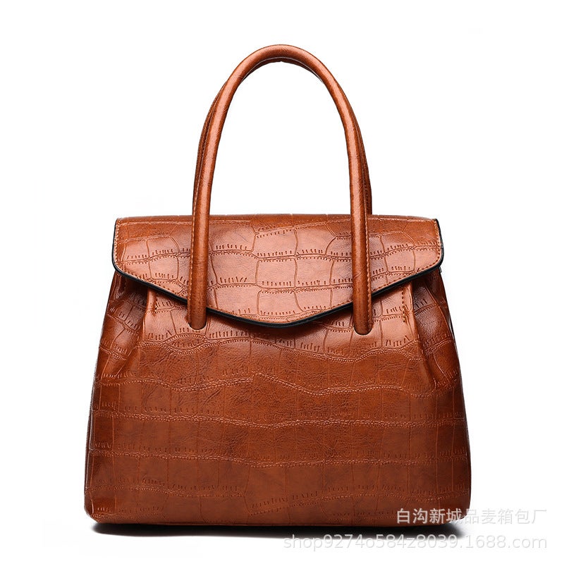 Stone Pattern Portable Briefcase Bag Large Capacity Fashion Tote Bag Retro Texted Commuter Shoulder Bag - Image 1