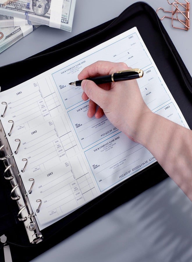 أنتنر حافظة شيكات أعمال من Antner بسحاب وسبع حلقات، تتسع لـ 600 شيك، غلاف من الجلد الصناعي، مناسبة لأوراق مقاس 9×13 بوصة، مزودة بمنظم تخزين مدمج، لون أسود. - Image 4