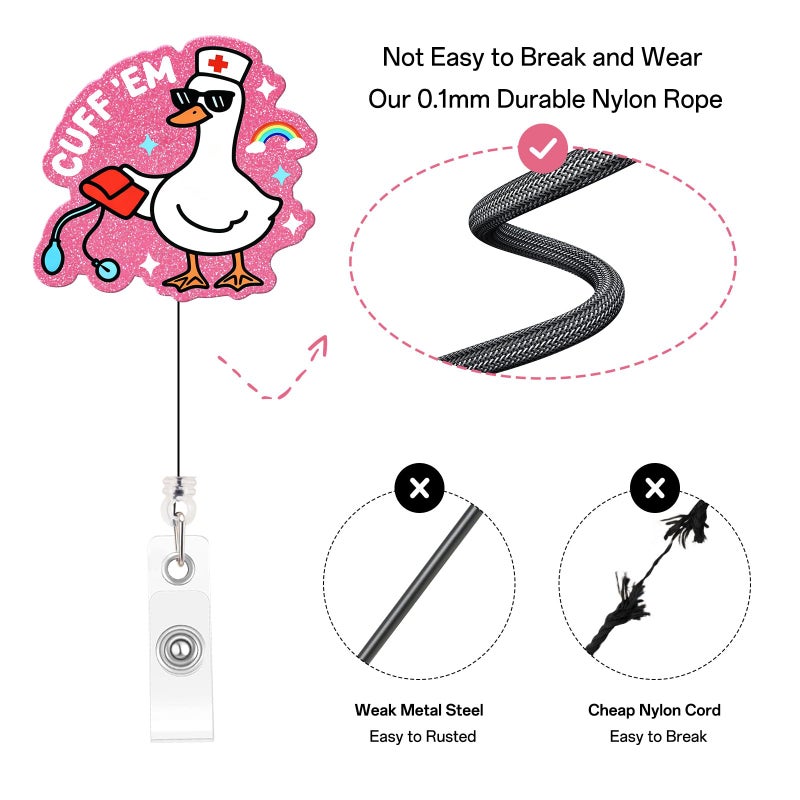Mahrokh Funny Nurse Badge Reel, Cuff 'Em Goose Badge Holder with Retractable Clip, Cute Gifts for Nursing Student RN LPN CNA MA Medical Worker Teacher Doctor - Image 3