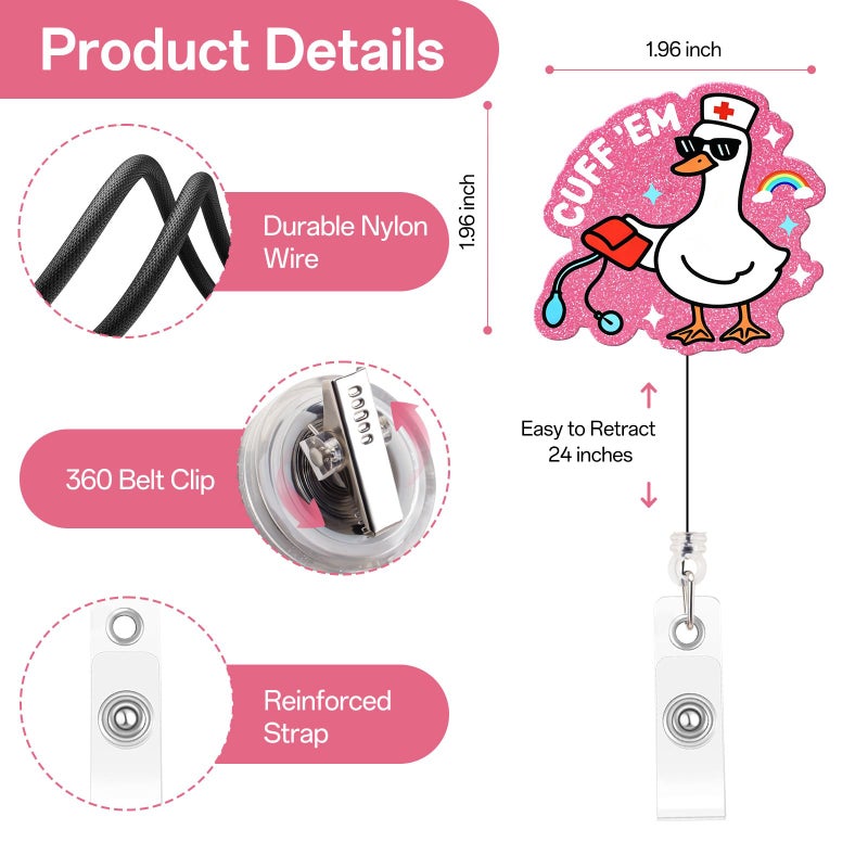 Mahrokh Funny Nurse Badge Reel, Cuff 'Em Goose Badge Holder with Retractable Clip, Cute Gifts for Nursing Student RN LPN CNA MA Medical Worker Teacher Doctor - Image 2