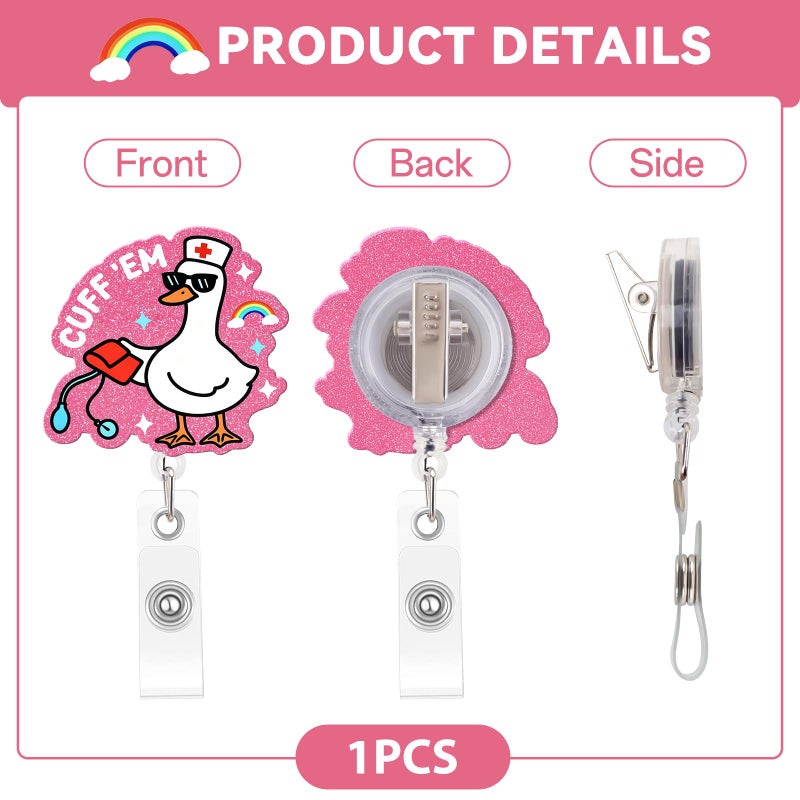Mahrokh Funny Nurse Badge Reel, Cuff 'Em Goose Badge Holder with Retractable Clip, Cute Gifts for Nursing Student RN LPN CNA MA Medical Worker Teacher Doctor - Image 4