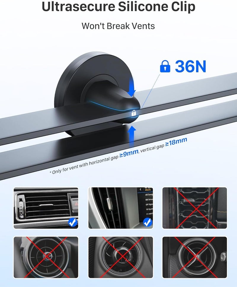 YOSH Mobile Phone Holder for Car,Magnetic Phone Holder with Strong Upgraded Magnets,Super Stable Ventilation Holder Compatible with iPhone and Samsung Including Metal Plates,Metal Gray - Image 4
