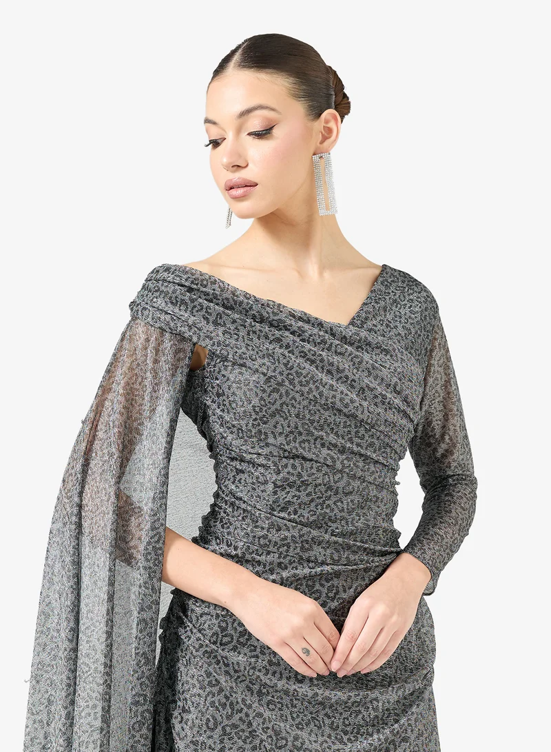 Namshi x  Shimmer Draped Dress With Exaggerated Trail for Women | Best Price UAE