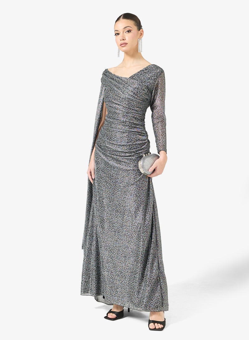 Namshi x Shimmer Draped Dress With Exaggerated Trail - Image 1