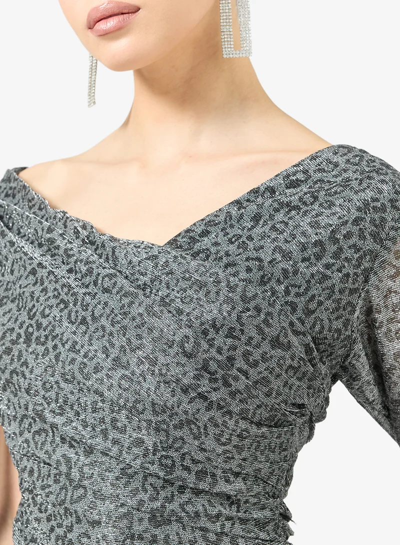 Namshi x  Shimmer Draped Dress With Exaggerated Trail for Women | Best Price UAE