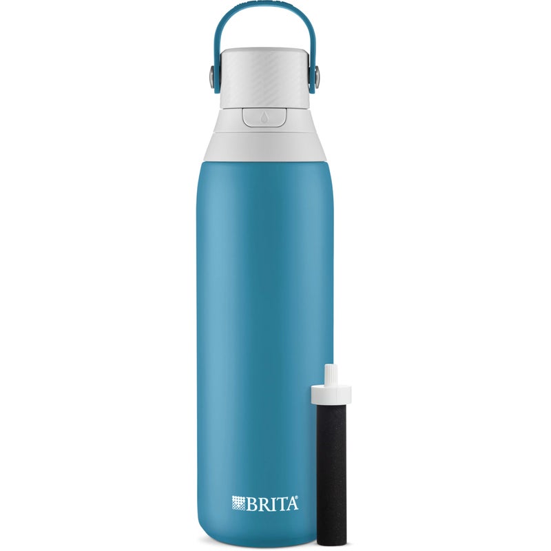 Brita Insulated Filtered Water Bottle with Straw, Reusable, Stainless Steel Metal, Blue Jay, 20 Ounce