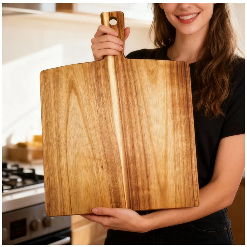 Zeqi Large Acacia Wood Cutting Board with Handle 17''X13'', Charcuterie Board, Serving Board, Chopping Board for Meat, Cheese, Bread, Vegetables & Fruits (Square) - Image 2