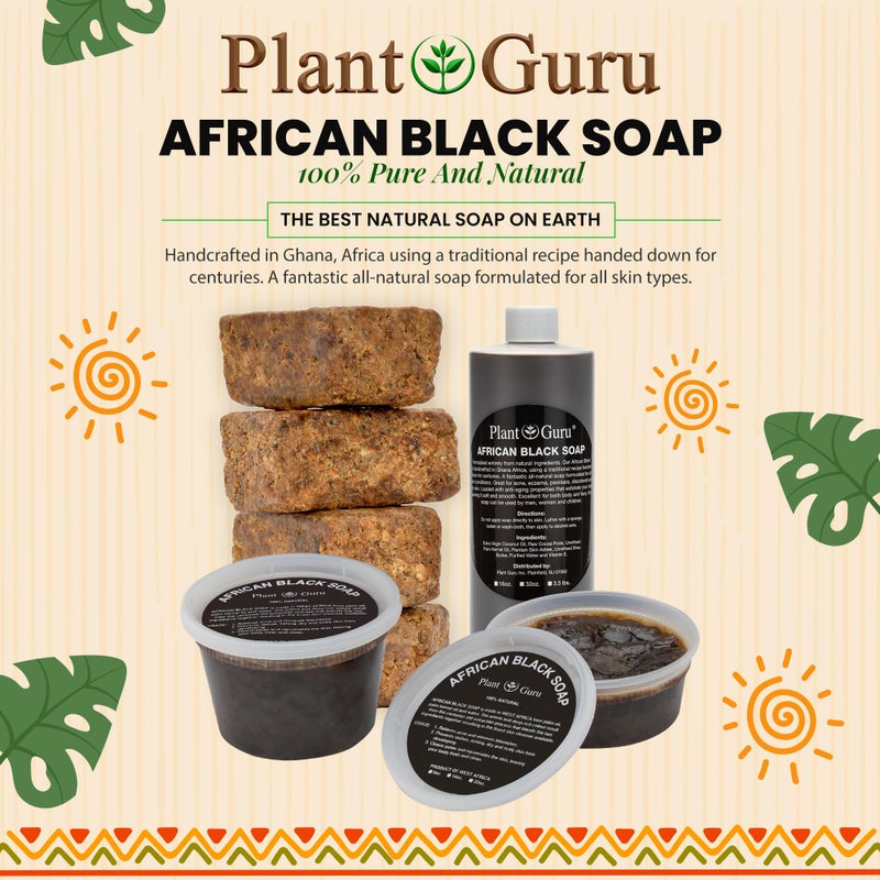 Plant Guru Raw African Black Soap Paste 2 lbs / 32 oz Bulk 100% Natural From Ghana Acne Treatment, Aids Against Eczema & Psoriasis, Dry Skin, Scar Removal, Pimples and Blackhead, Face & Body Wash - Image 4