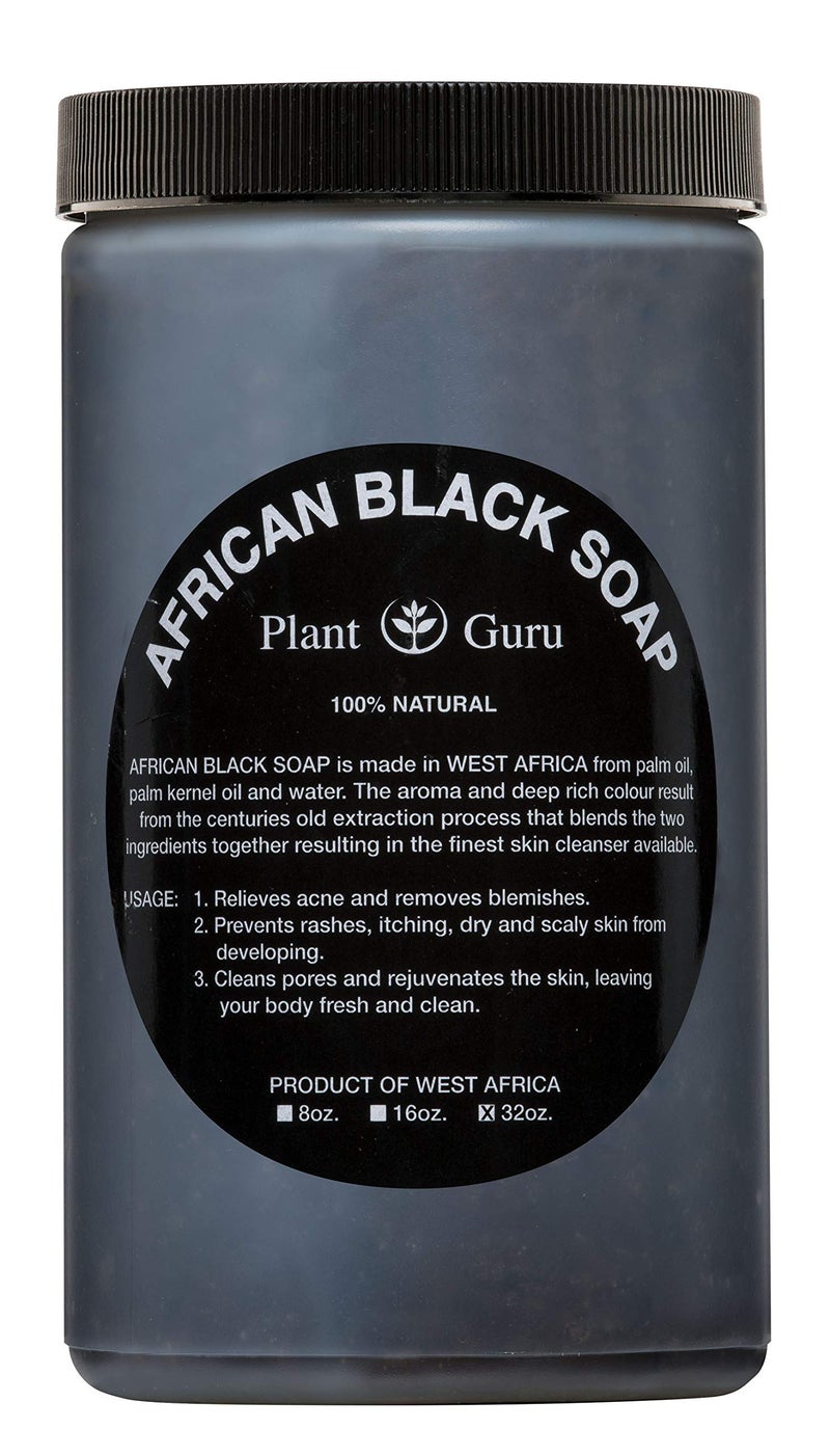 Plant Guru Raw African Black Soap Paste 2 lbs / 32 oz Bulk 100% Natural From Ghana Acne Treatment, Aids Against Eczema & Psoriasis, Dry Skin, Scar Removal, Pimples and Blackhead, Face & Body Wash - Image 1