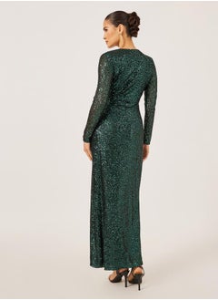 Styli Sequined Embellished V-Neck Gathered Maxi Dress  - Image 5