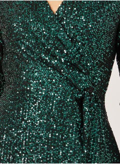 Styli Sequined Embellished V-Neck Gathered Maxi Dress  - Image 4