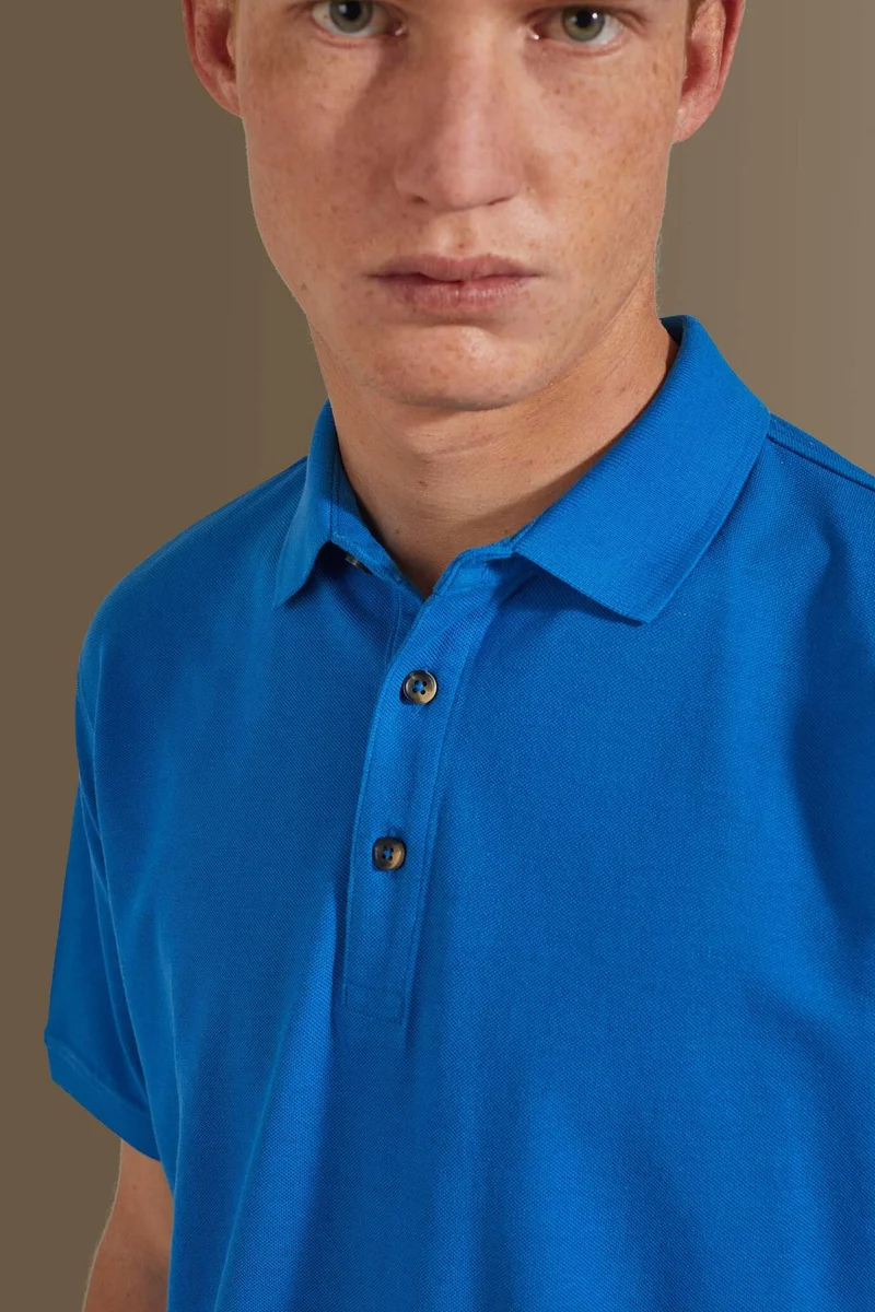دوبل غانغر Short sleeves polo 100% cotton piquet solid colour - Ocean
