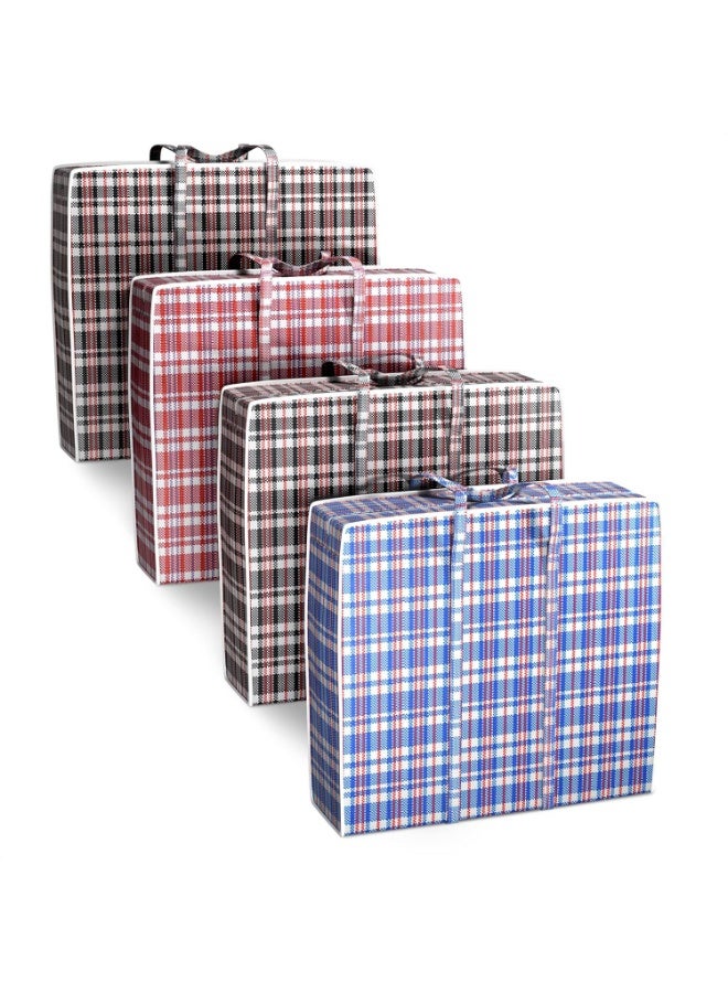 Pack of 4 Strong Storage Laundry Bags – Big Moving/Shopping Bags with Zipper & Handles - Reusable Storage Zip Bag, Medium Size Heavy Duty Nylon Organizer Bags for Quilts Blankets Pillows Cloths - Image 1