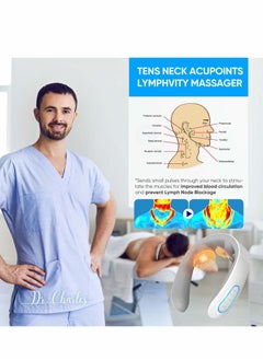 Excefore Neck Massager with Heat, Cordless for Pain Relief Deep Tissue 2 Metal Plates, EMS Acupoints Lymphvity Massage Device, 15 Levels Relax Ultima  - Image 3