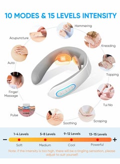 Excefore Neck Massager with Heat, Cordless for Pain Relief Deep Tissue 2 Metal Plates, EMS Acupoints Lymphvity Massage Device, 15 Levels Relax Ultima  - Image 5