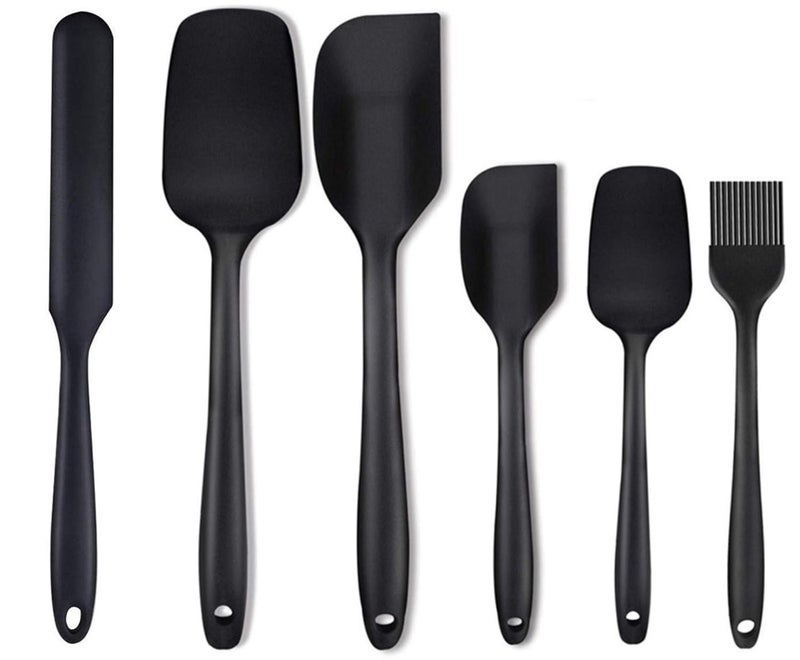 Unique Enterprise Silicone Spatula 450F HeatResistant Baking Spoon Spatula Silicone Ladle Green Combo NonStick Silicone Rubber with Stainless Steel Core Black - Image 1