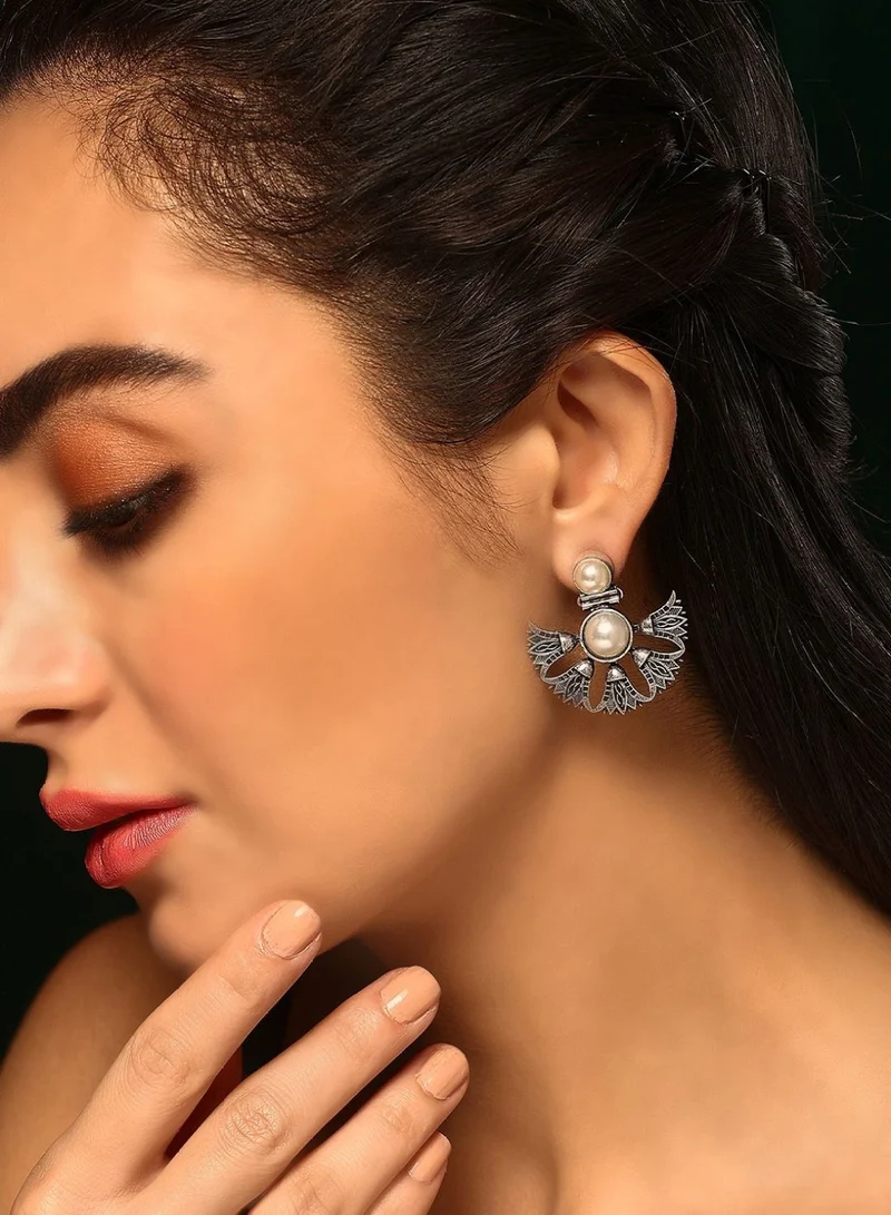 برياسي Pearls Beaded Contemporary Oxidised Drop Earrings