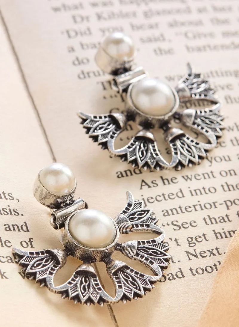 برياسي Pearls Beaded Contemporary Oxidised Drop Earrings