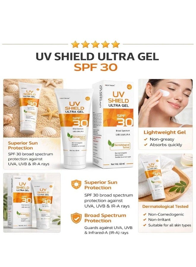 Dextron UV Shield Ultra Gel SPF 30, Broad Spectrum UVB/UVA/IR-A, Dermatologically Tested, Non-Comedogenic, 60ml - Image 2
