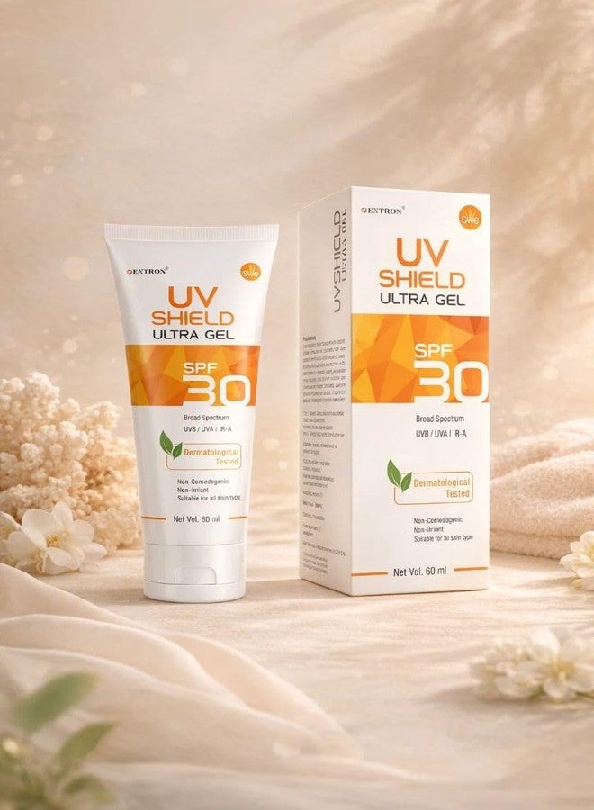 Dextron UV Shield Ultra Gel SPF 30, Broad Spectrum UVB/UVA/IR-A, Dermatologically Tested, Non-Comedogenic, 60ml - Image 1