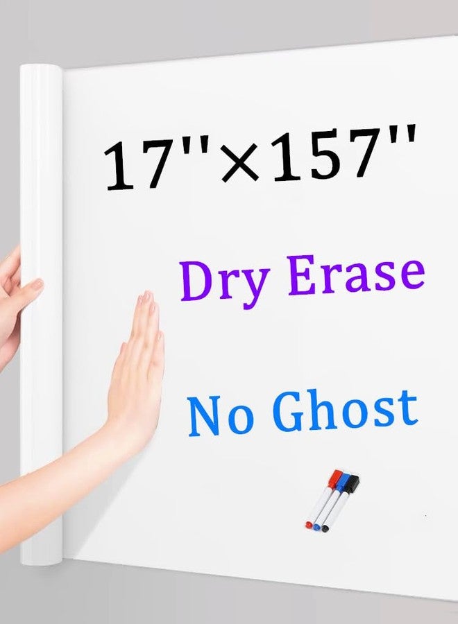 TAKSDAI 17“ × 157” White Board Sticker Dry Erase, PET Surface, Self-Adhesive Stick and Peel Whiteboard for Walls, Bonus 3 Markers - Image 1