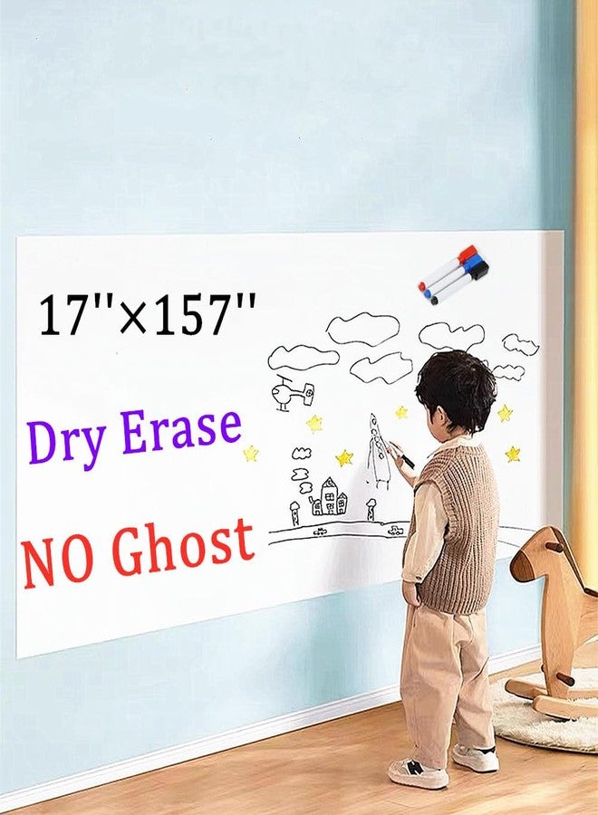 TAKSDAI 17“ × 157” White Board Sticker Dry Erase, PET Surface, Self-Adhesive Stick and Peel Whiteboard for Walls, Bonus 3 Markers - Image 2