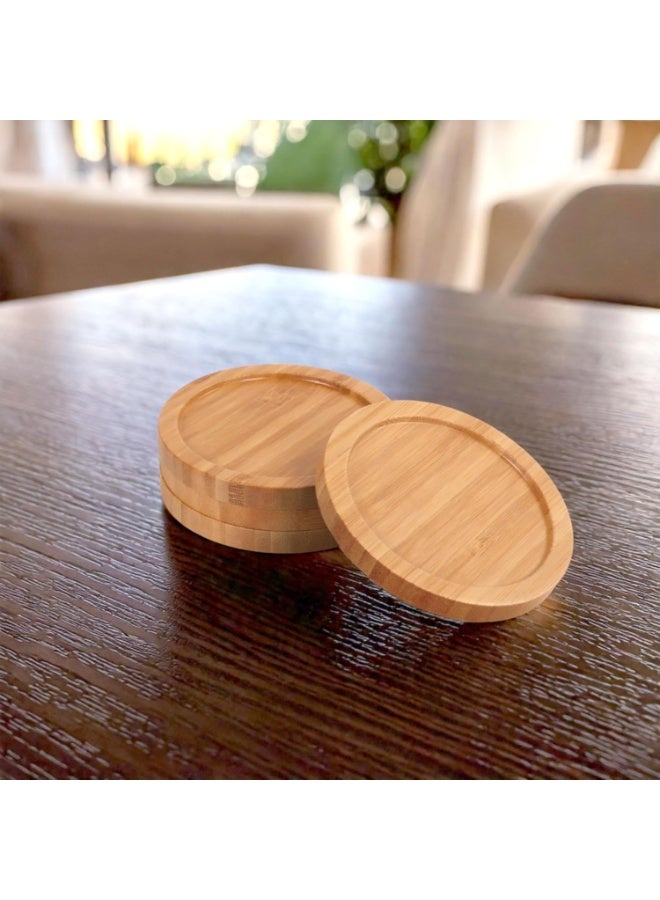 ‌4-Pack 3.75" Round Heavy-Duty Bamboo Coasters - 100% Eco-Friendly‌ - Image 3