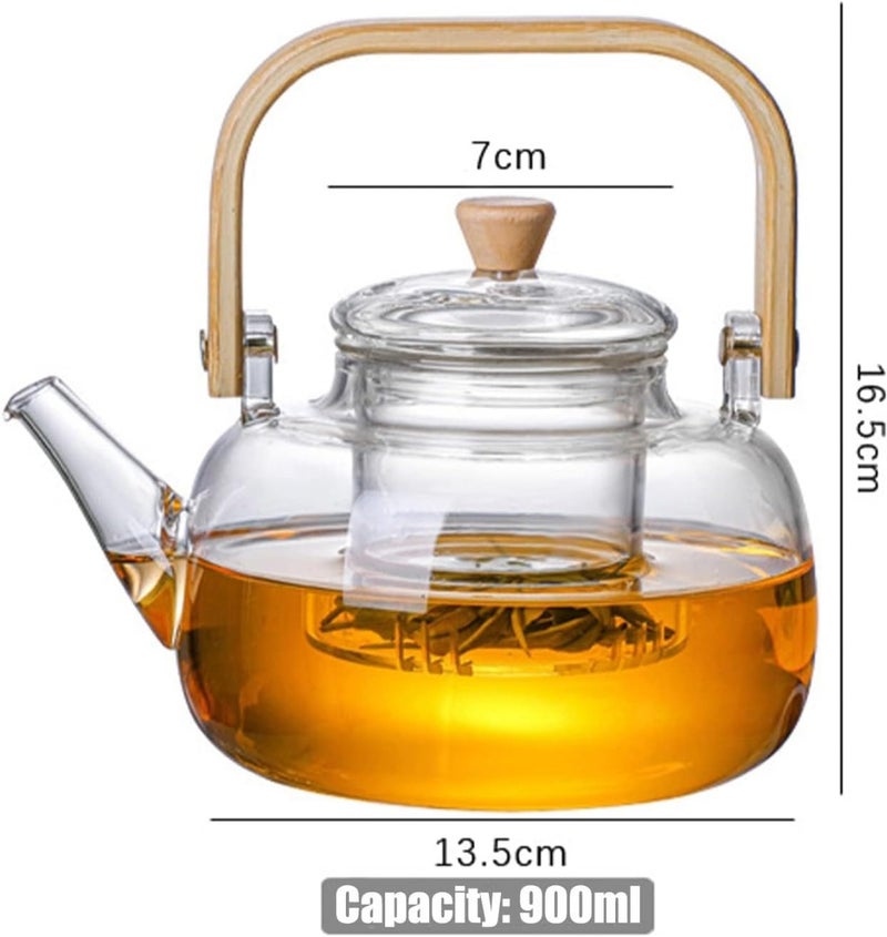 MENOVAS Glass Teapot with Glass Infuser 900ml Tea Pot with Bamboo Handle HeatResistant Glass Tea Pot Borosilicate Glass Tea Maker for Loose Tea Safe On Stovetop Pack of 1 - Image 2