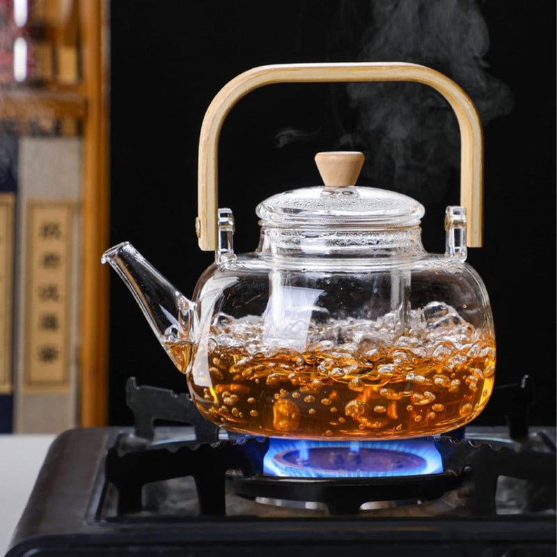 MENOVAS Glass Teapot with Glass Infuser 900ml Tea Pot with Bamboo Handle HeatResistant Glass Tea Pot Borosilicate Glass Tea Maker for Loose Tea Safe On Stovetop Pack of 1 - Image 4