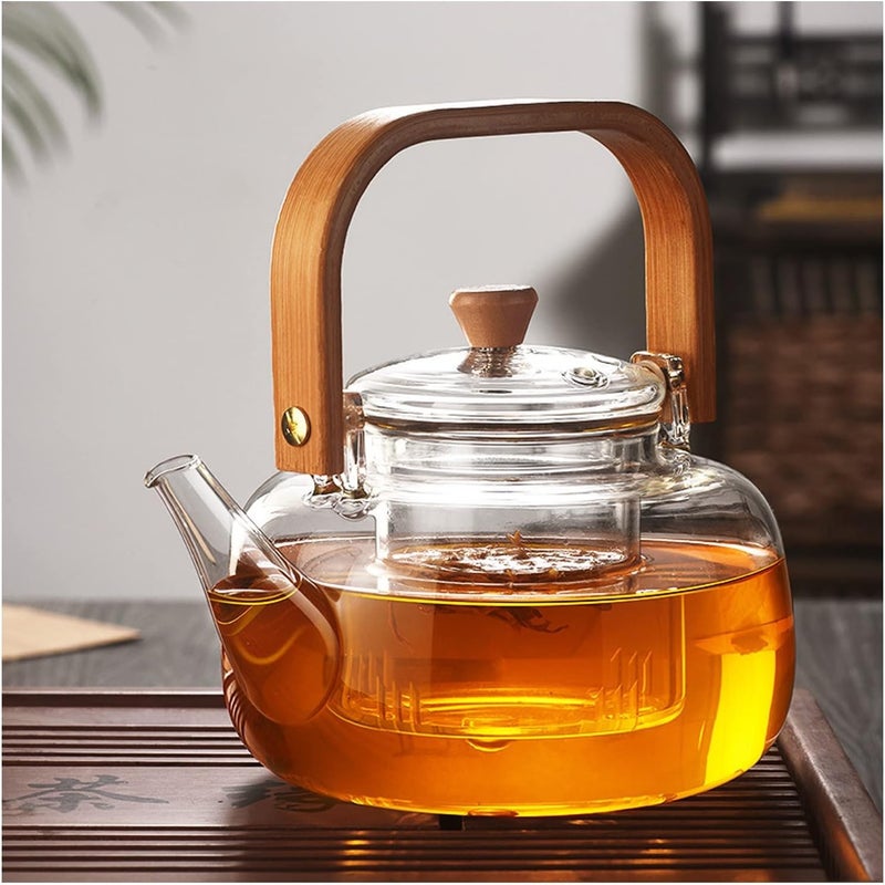 MENOVAS Glass Teapot with Glass Infuser 900ml Tea Pot with Bamboo Handle HeatResistant Glass Tea Pot Borosilicate Glass Tea Maker for Loose Tea Safe On Stovetop Pack of 1 - Image 1