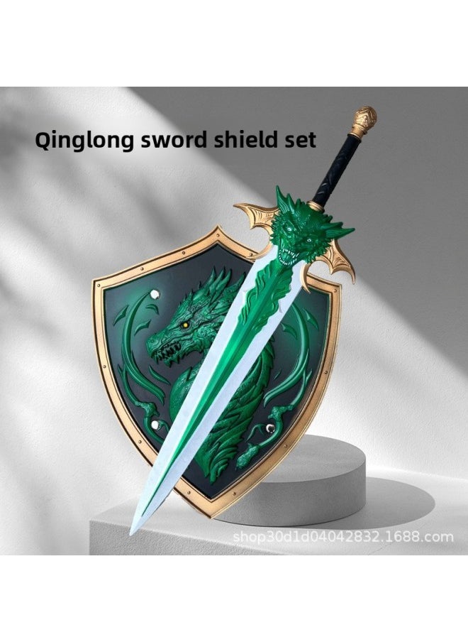 null - Big Sword Children's Toy Sword Boy's Weapon Four Beasts Blue Dragon Sword Shield Suit Safety PU Sword Soft Glue-Color:A Set Of Qinglong Sword Shields (60cm) - Image 1