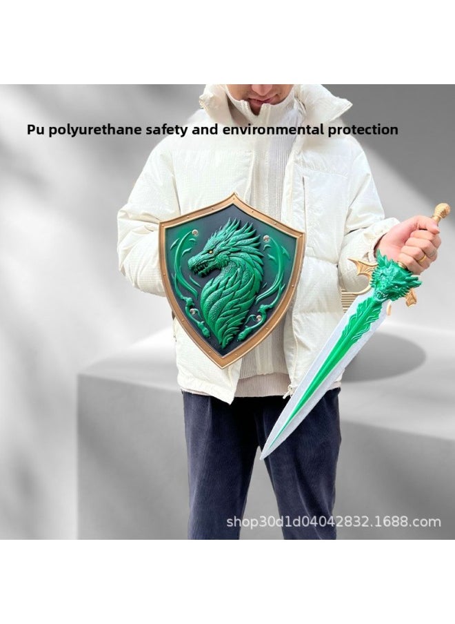 null - Big Sword Children's Toy Sword Boy's Weapon Four Beasts Blue Dragon Sword Shield Suit Safety PU Sword Soft Glue-Color:A Set Of Qinglong Sword Shields (60cm) - Image 1