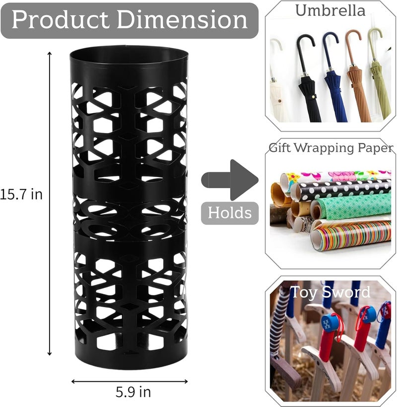 ZENFUN Umbrella Stand, Black Metal Umbrella Holder Freestanding, Cane Walk Stick Holder, Round Umbrella Rack for Entryway, Home, Office, 5.9 x 5.9 x 15.7 Inches - Image 1